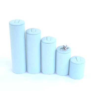 Set of 5 Round Suede Ring Stands - Sky Blue